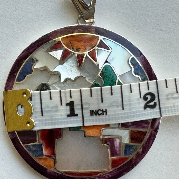 Peruvian 950 Sterling Silver Pendant | Handcrafted Mosaic Inlay natural stone - Picture 9 of 12